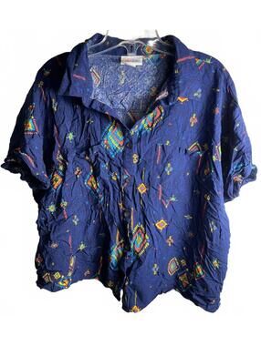 LuLaRoe Button Up Blouse Shirt Women's Sz Small Blue Western